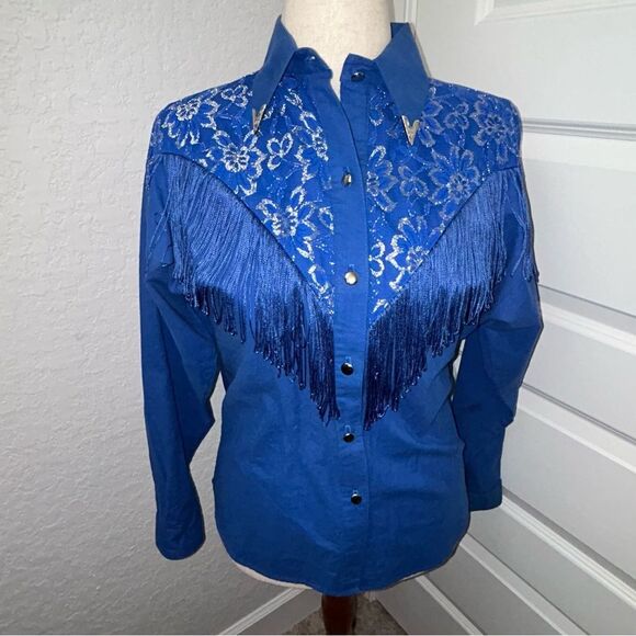 Vintage Lilia Smitty Lace Fringe Long Sleeve Button Front Shirt Blouse Top - Picture 11 of 11